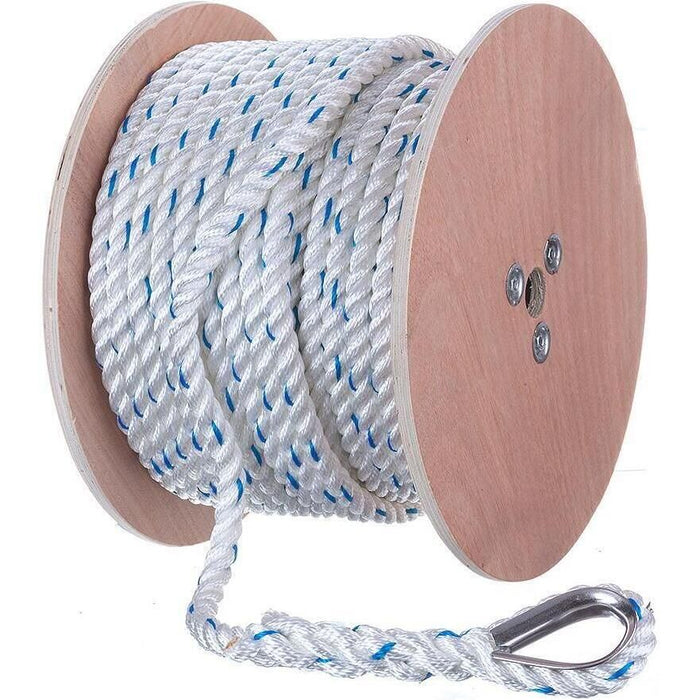 Seachoice 47921 Premium 3-Strand Twisted Nylon Anchor Line White w/ Blue Tracer, 5/8" x 200'