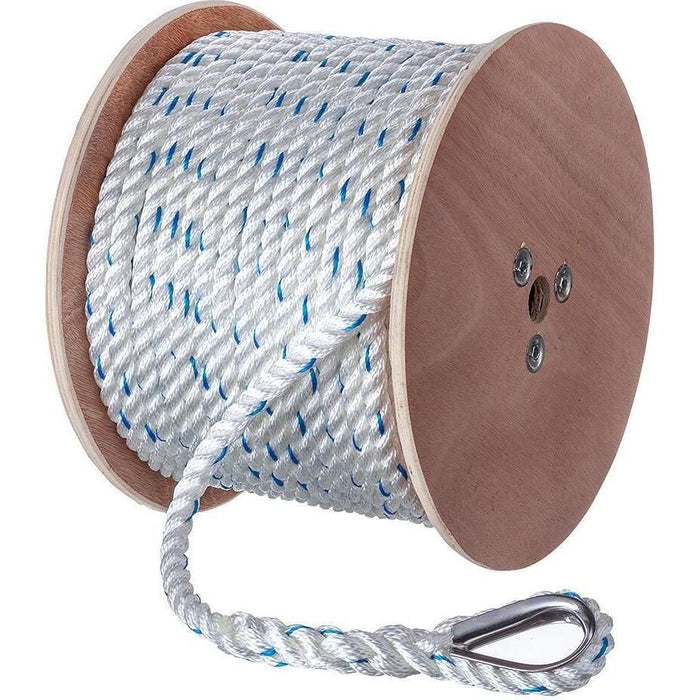 Seachoice 47931 Premium 3-Strand Twisted Nylon Anchor Line White w/ Blue Tracer, 5/8" x 250'