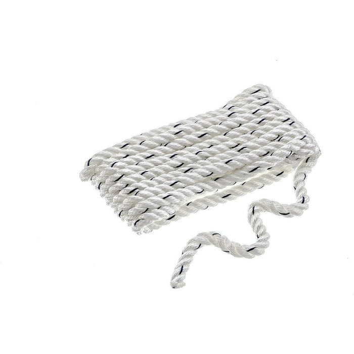 Seachoice 47501 Premium 3-Strand Twisted Nylon Dock Line, White w/ Blue Tracer, 3/8" x 10'