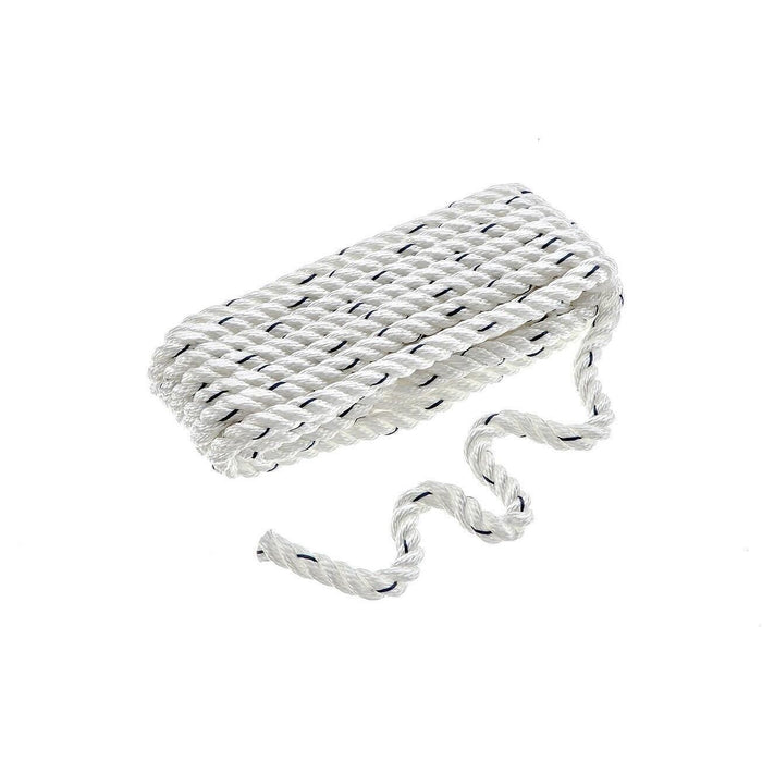 Seachoice 47511 Premium 3-Strand Twisted Nylon Dock Line, White w/ Blue Tracer, 3/8" x 15'