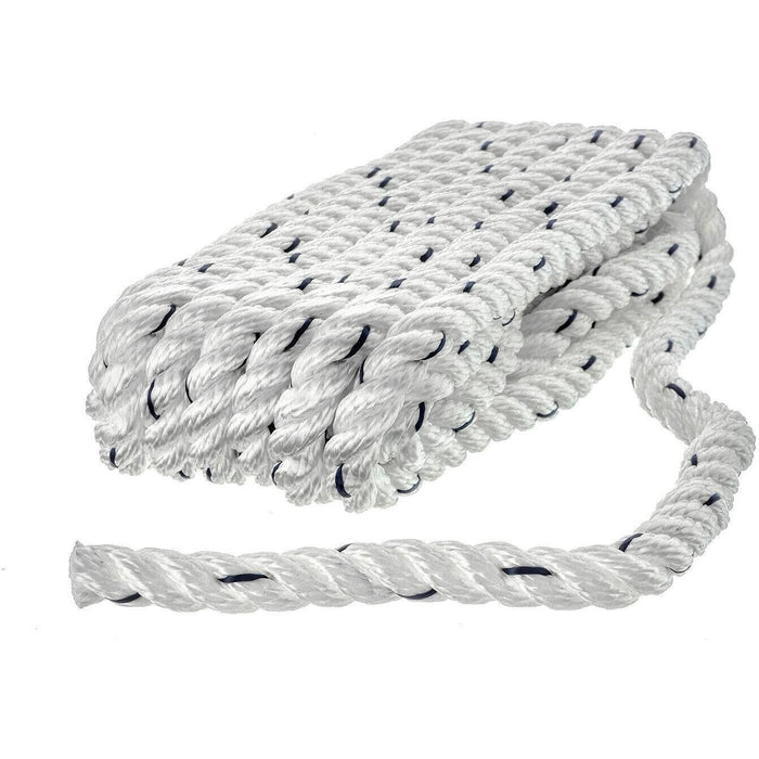 Seachoice 47511 Premium 3-Strand Twisted Nylon Dock Line, White w/ Blue Tracer, 3/8" x 15'