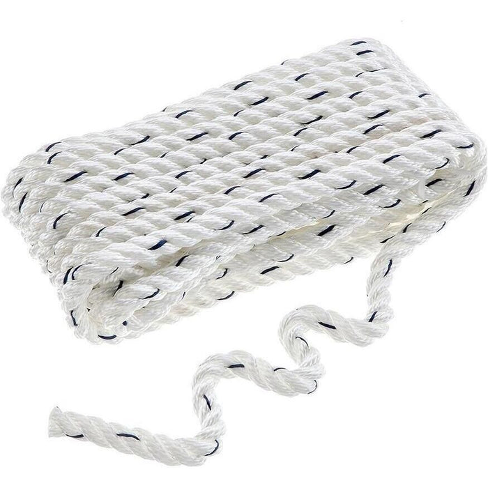 Seachoice 47531 Premium 3-Strand Twisted Nylon Dock Line, White w/ Blue Tracer, 3/8" x 25'