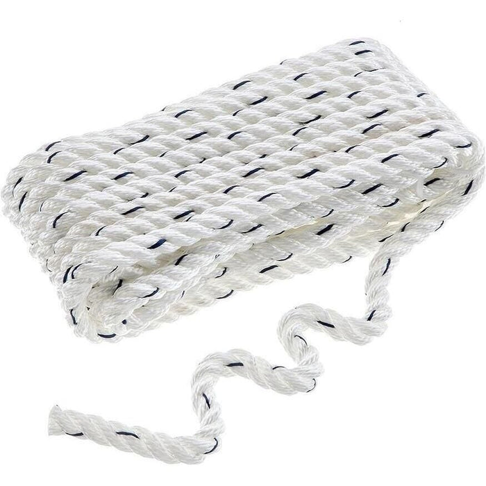 Seachoice 47521 Premium 3-Strand Twisted Nylon Dock Line, White w/ Blue Tracer, 3/8" x 20'