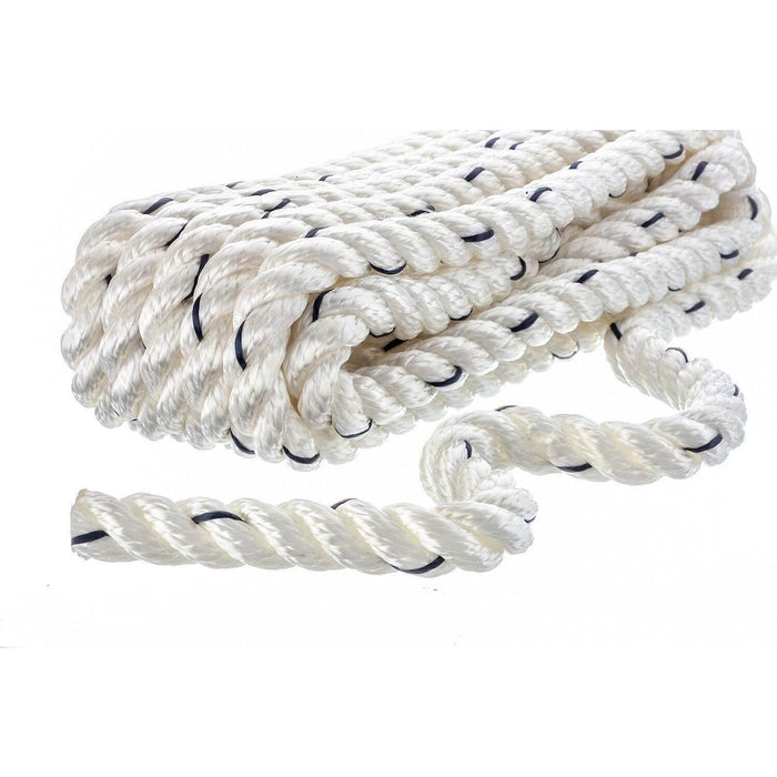 Seachoice 47551 Premium 3-Strand Twisted Nylon Dock Line, White w/ Blue Tracer, 1/2" x 15'