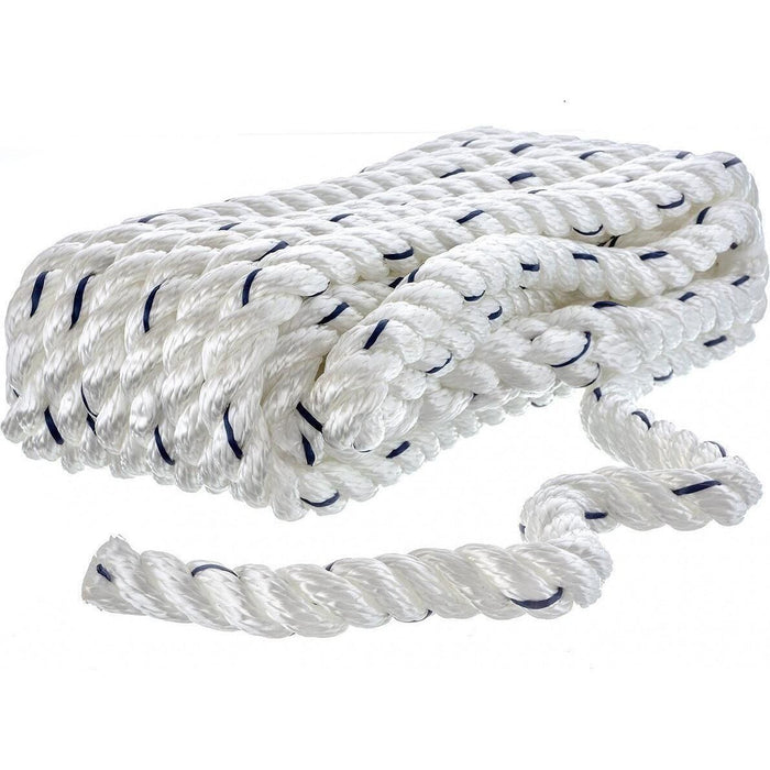 Seachoice 47561 Premium 3-Strand Twisted Nylon Dock Line, White w/ Blue Tracer, 1/2" x 20'