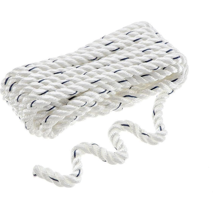 Seachoice 47561 Premium 3-Strand Twisted Nylon Dock Line, White w/ Blue Tracer, 1/2" x 20'