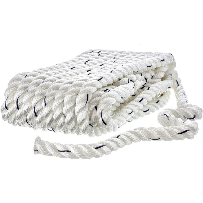 Seachoice 47581 Premium 3-Strand Twisted Nylon Dock Line, White w/ Blue Tracer, 1/2" x 30'
