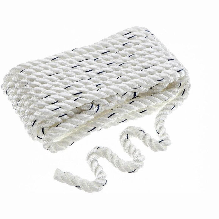 Seachoice 47571 Premium 3-Strand Twisted Nylon Dock Line, White w/ Blue Tracer, 1/2" x 25'