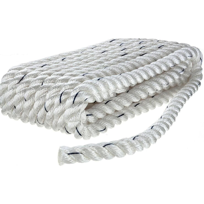 Seachoice 47601 Premium 3-Strand Twisted Nylon Dock Line, White w/ Blue Tracer, 5/8" x 25'