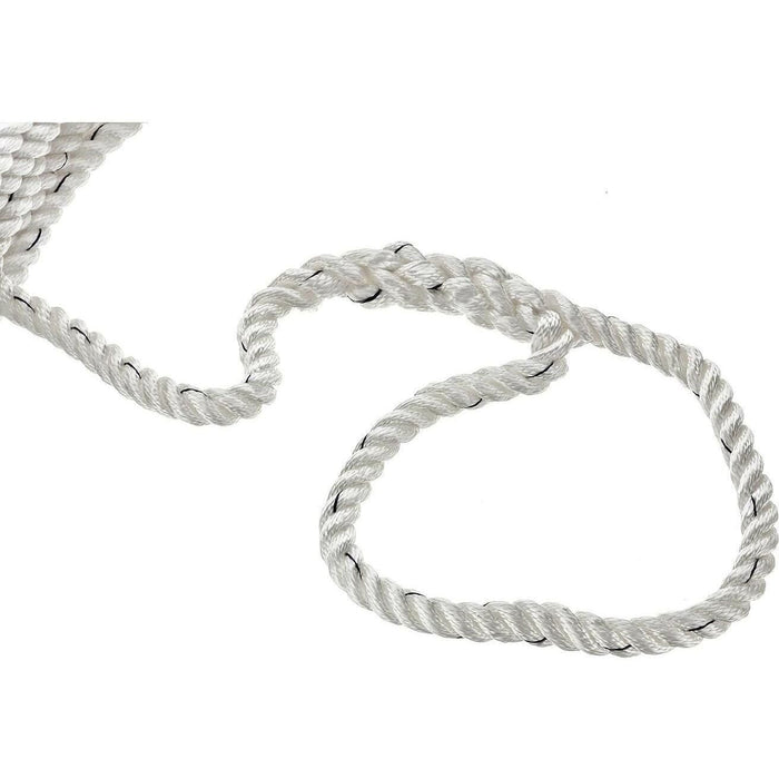Seachoice 47621 Premium 3-Strand Twisted Nylon Dock Line, White w/ Blue Tracer, 5/8" x 35'