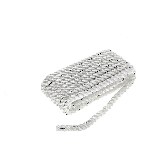 Seachoice 47591 Premium 3-Strand Twisted Nylon Dock Line, White w/ Blue Tracer, 5/8" x 20'