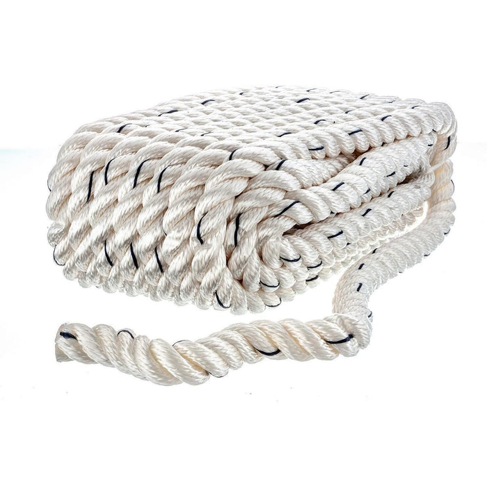 Seachoice 47621 Premium 3-Strand Twisted Nylon Dock Line, White w/ Blue Tracer, 5/8" x 35'