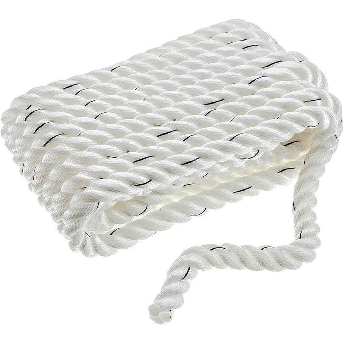 Seachoice 47631 Premium 3 Strand Twisted Nylon Dock Line, White w/ Blue Tracer, 3/4" x 25'