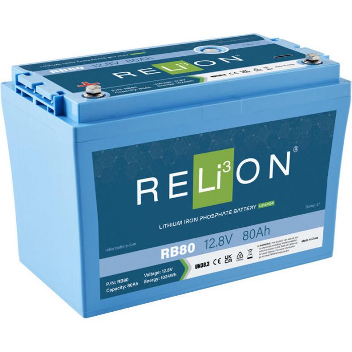 RELiON RB80 LiFePO4 Lithium Iron Phosphate 12V Battery, Group 27