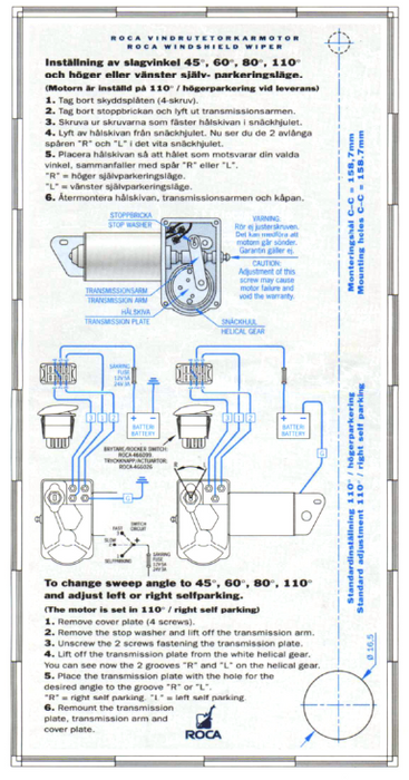 Motor limpiaparabrisas marino de alta resistencia Roca W10 de 24 V con eje de 2,5 pulgadas, dos velocidades y estacionamiento automático