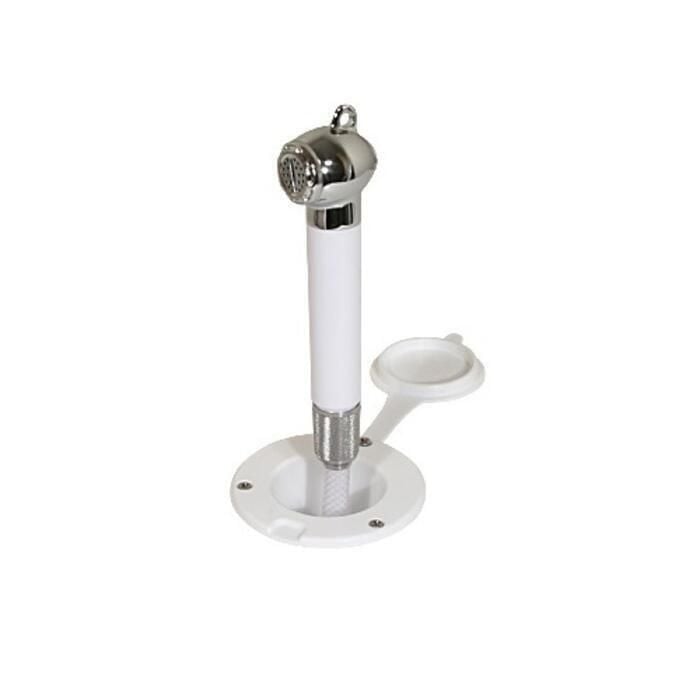 Scandvik 10298 Recessed Transom Shower White w/ 13' Nylon Hose, Horizontal Mount Only
