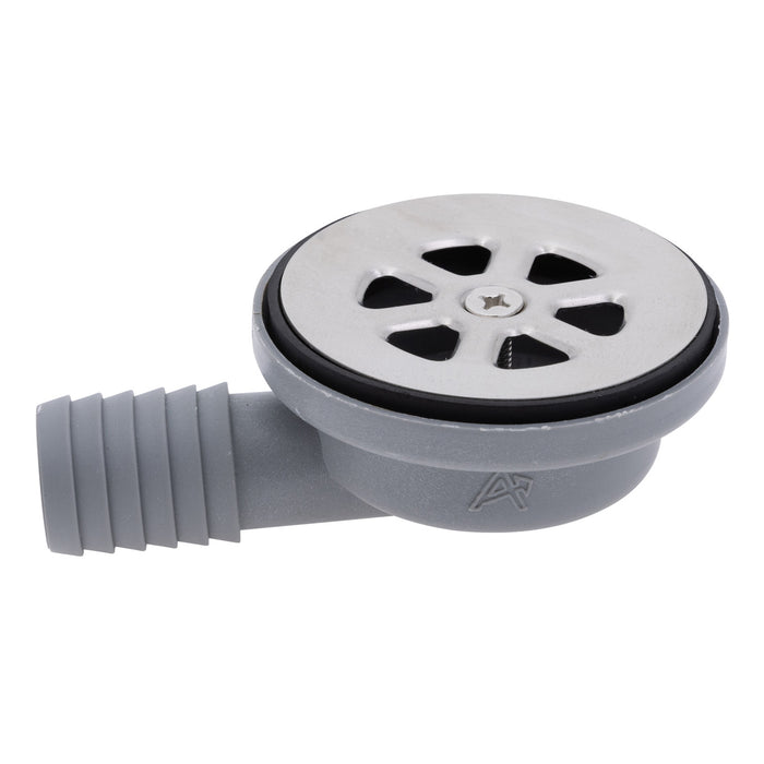 Ambassador Marine S00-0003-BP-R 2" Drain, 95 Degree Floor Drain, Low Profile, 1" Hose Barb (Brushed Finish)