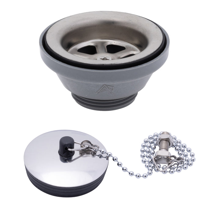 Ambassador Marine S00-0104-BP-R 2" Drain, Straight Drain, Low Profile, 1 1/4"-M Thread, w/Chain Stopper (Brushed Finish)