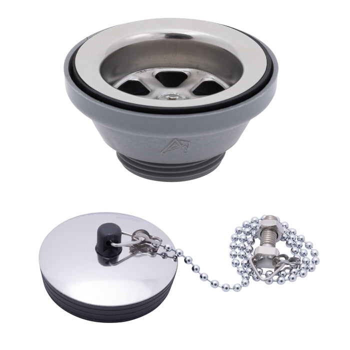 Ambassador Marine S00-0104-UP-R 2" Drain, Straight Drain, Low Profile, 1 1/4"-M Thread, w/Chain Stopper (Ultra-Mirror Finish)