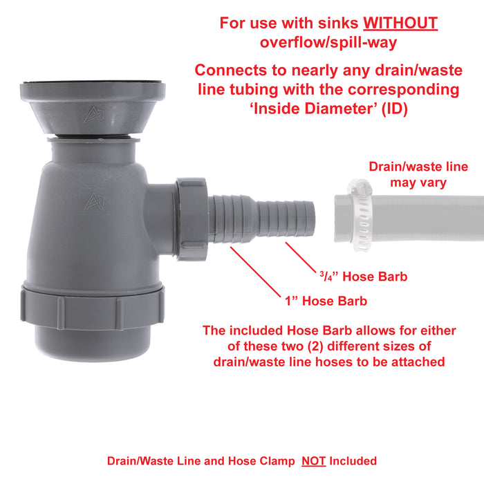 Ambassador Marine S00-0108-UP-R 2" Drain, Trap Sink Drain, 3/4" & 1" Hose Barb, w/Chain Stopper (Ultra-Mirror Finish)