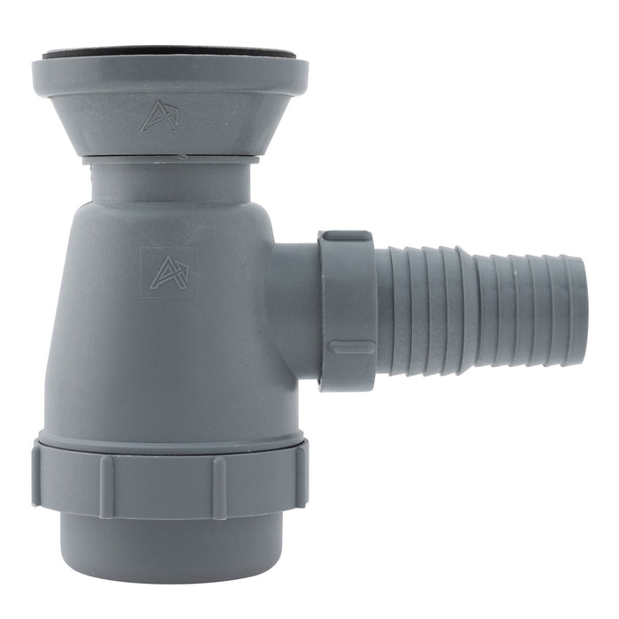 Embajador Marine S00-0109-UP-R Drenaje de 2", sifón para fregadero, espiga para manguera de 1 1/4" y 1 1/2", con tope de cadena (acabado ultraespejo)
