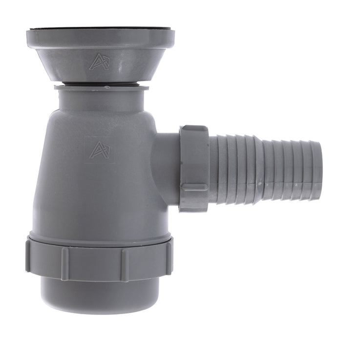 Embajador Marine S00-0109-UP-R Drenaje de 2", sifón para fregadero, espiga para manguera de 1 1/4" y 1 1/2", con tope de cadena (acabado ultraespejo)