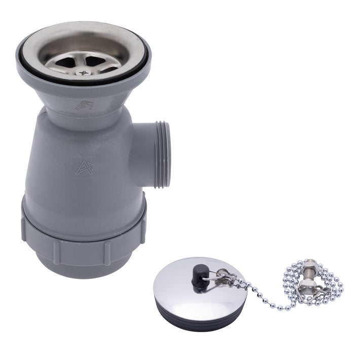 Ambassador Marine S00-0116-BP-R 2" Drain, Trap Sink Drain, 1 1/4"-M Thread, w/Chain Stopper (Brushed Finish)