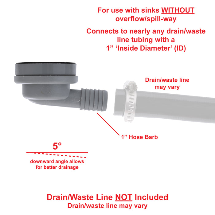 Ambassador Marine S00-1102-BP-R 2" Drain, 95 Degree Drain, Low Profile w/Strainer, 1" Hose Barb, w/Chain Stopper (Brushed Finish)