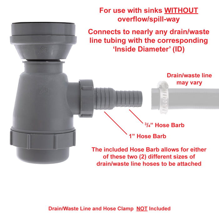 Ambassador Marine S00-1108-UP-R 2" Drain, Trap Sink Drain, 3/4" & 1" Hose Barb, w/Strainer, w/Chain Stopper (Ultra-Mirror Finish)