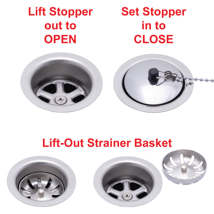 Ambassador Marine S00-1109-UP-R 2" Drain, Trap Sink Drain, 1 1/4" & 1 1/2" Hose Barb, w/Strainer, w/Chain Stopper (Ultra-Mirror Finish)