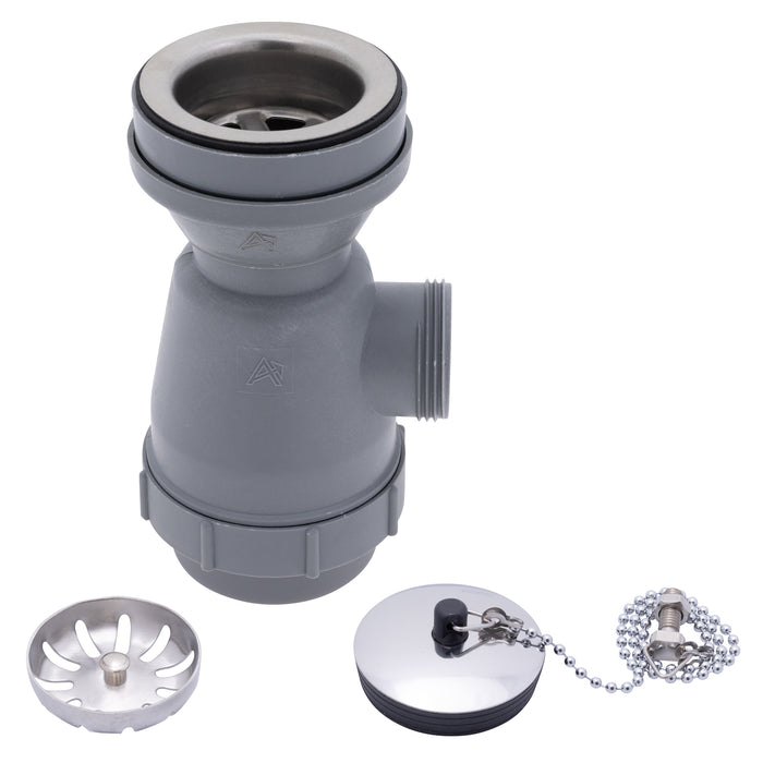 Ambassador Marine S00-1116-BP-R 2" Drain, Trap Sink Drain, 1 1/4"-M Thread,  w/Strainer, w/Chain Stopper (Brushed Finish)