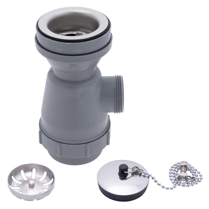 Ambassador Marine S00-1116-UP-R 2" Drain, Trap Sink Drain, 1 1/4"-M Thread,  w/Strainer, w/Chain Stopper (Ultra-Mirror Finish)