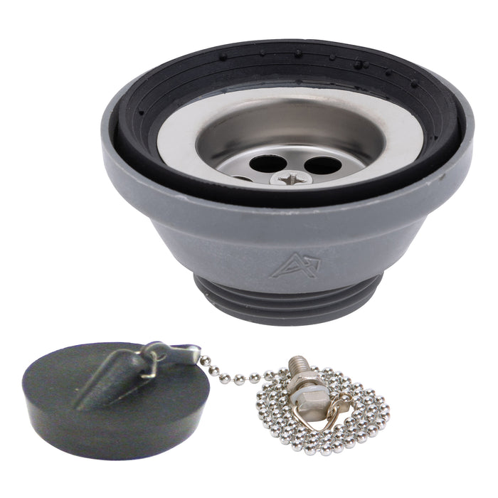 Ambassador Marine S01-0104-UP-R 1 1/2" Drain, Straight Drain, Low Profile, 1 1/4"-M Thread, w/Chain Stopper (Ultra-Mirror Finish)