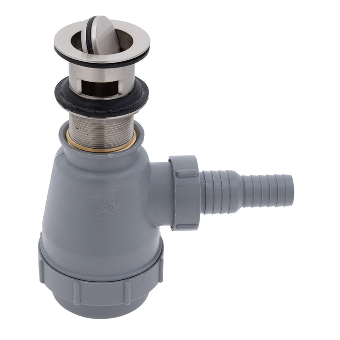 Ambassador Marine S01-0508-NP-R 1 1/2" Drain, Flip Trap Sink Drain (with Overflow), 3/4" & 1" Hose Barb (Brushed Nickel)