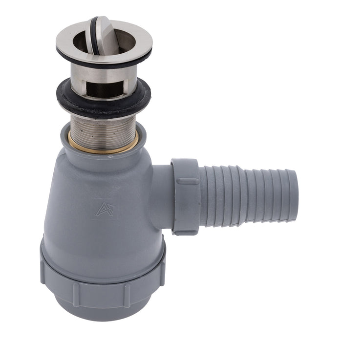 Ambassador Marine S01-0509-NP-R 1 1/2" Drain, Flip Trap Sink Drain (with Overflow), 1 1/4" & 1 1/2" Hose Barb (Brushed Nickel)