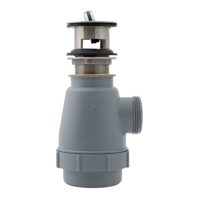 Embajador Marine S01-0516-NP-R de 1 1/2", desagüe de fregadero con sifón abatible (con rebosadero), rosca M de 1 1/4" (níquel cepillado)