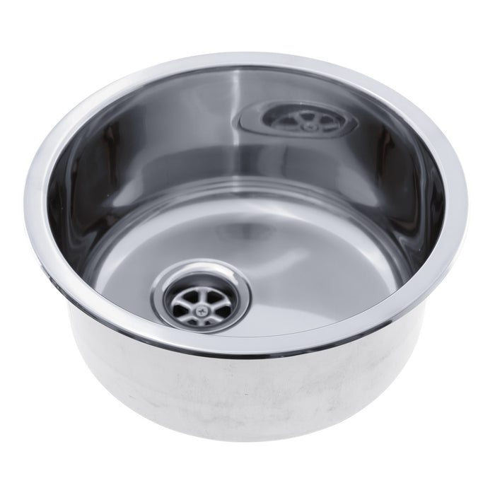 Ambassador Marine S14-2500-UM-R Cylinder Sink (Ultra-Mirror Finish), 304 Stainless Steel, 2" Drain, SoundKOTE