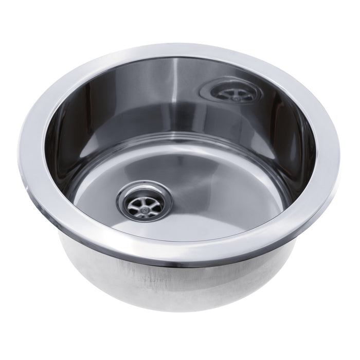 Ambassador Marine S14-2602-UM-R Cylinder Sink (Ultra-Mirror Finish), 304 Stainless Steel, 2" Drain, SoundKOTE