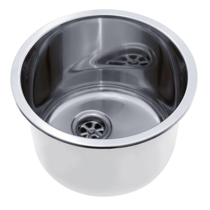 Ambassador Marine S14-2700-UM-R Cylinder Sink (Ultra-Mirror Finish), 304 Stainless Steel, 2" Drain, SoundKOTE