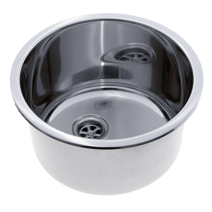 Ambassador Marine S14-2701-UM-R Cylinder Sink (Ultra-Mirror Finish), 304 Stainless Steel, 2" Drain, SoundKOTE