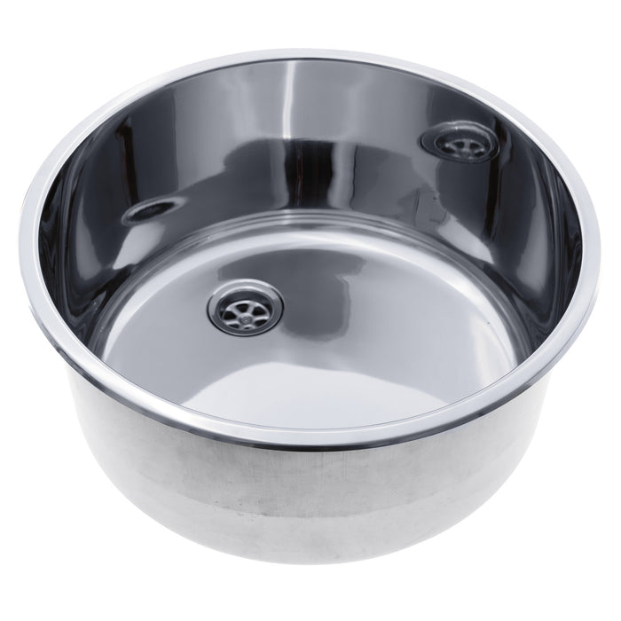 Ambassador Marine S14-2806-UM-R Cylinder Sink (Ultra-Mirror Finish), 304 Stainless Steel, 2" Drain, SoundKOTE