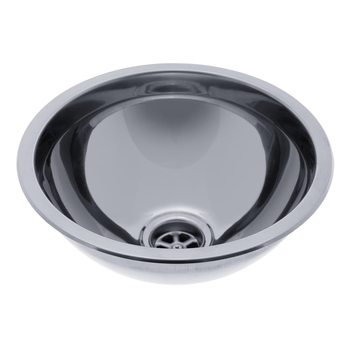 Ambassador Marine S24-1400-UM-R Half-Sphere Sink (Ultra-Mirror Finish), 304 Stainless Steel, 2" Drain, SoundKOTE