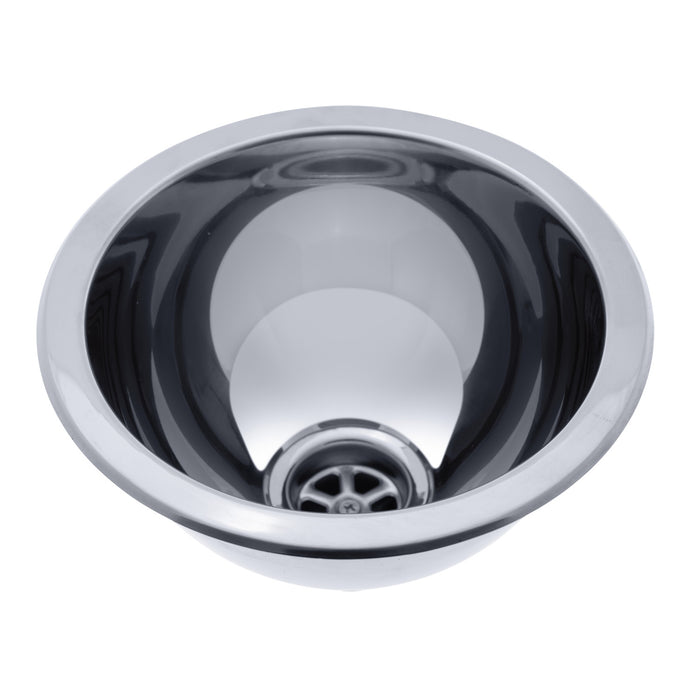 Ambassador Marine S24-1408-UM-R Half-Sphere Sink (Ultra-Mirror Finish), 304 Stainless Steel, 2" Drain, SoundKOTE