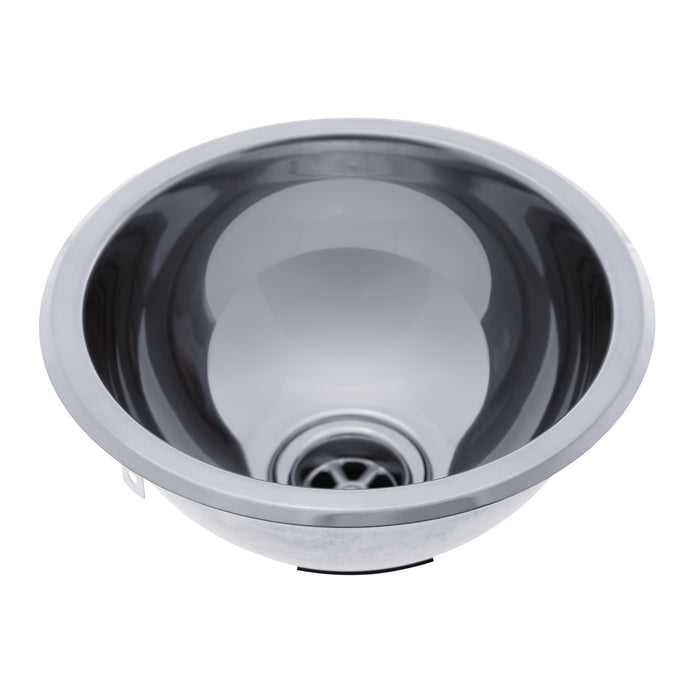 Ambassador Marine S26-1409-UM-R Half-Sphere Sink (Ultra-Mirror Finish), 304 Stainless Steel, 2" Drain, SoundKOTE, With Tabs