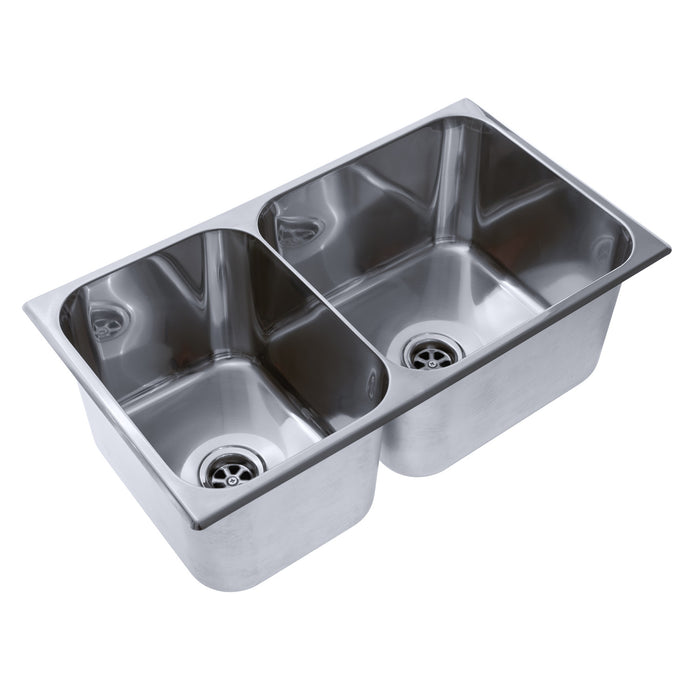 Ambassador Marine S54-1823-UM-R Double Rectangle Sink (Ultra-Mirror Finish), 304 Stainless Steel, 2" Drain, SoundKOTE