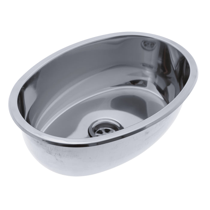 Ambassador Marine S64-1515-UM-R Oval Sink (Ultra-Mirror Finish), 304 Stainless Steel, 2" Drain, SoundKOTE