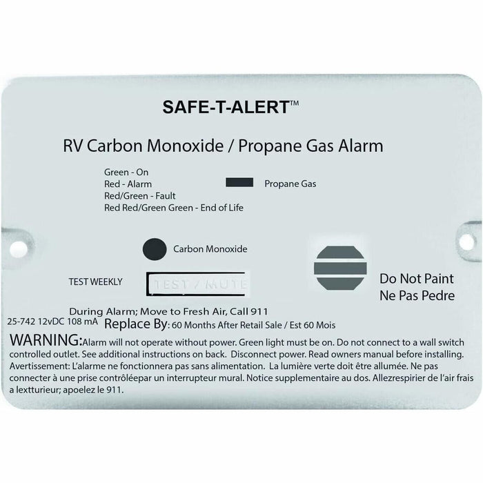 MTI Safe-T-Alert 25 Series Dual Propane/CO Alarm, White, with Trim Ring & Solenoid, 12V