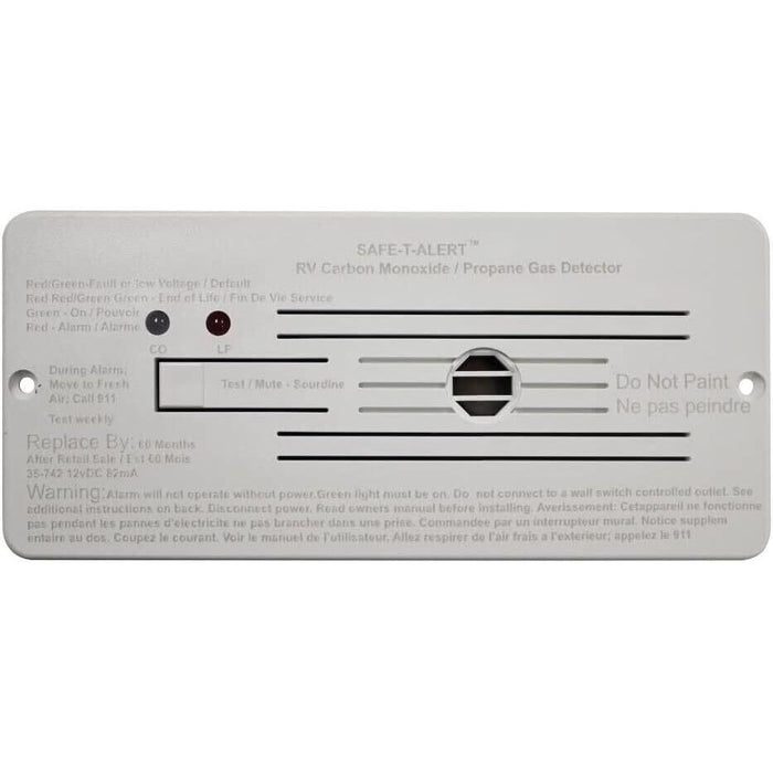MTI 35-742-R-WT-KIT Dual CO/Propane Flush Mount Alarm, 12V 35 Series Safe-T-Alert, White, with Trim Ring & Solenoid