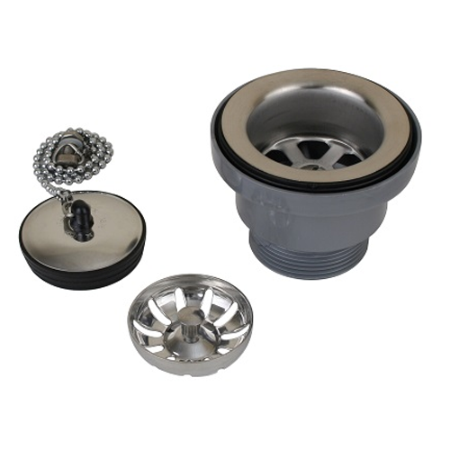 Scandvik 10313P 1-1/2" Outlet Sink Drain w/ Basket & Stopper Fits 2-1/16" Drain, Hole