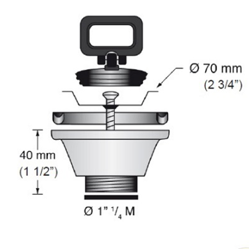Scandvik 10300P 1-1/4" Outlet Sink Drain With Stopper Fits 2-1/16" Drain Hole